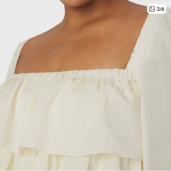 EUC WEWOREWHAT Square Neckline Cream Crinkled Chiffon Tiered Mini Dress XS - Picture 6 of 8